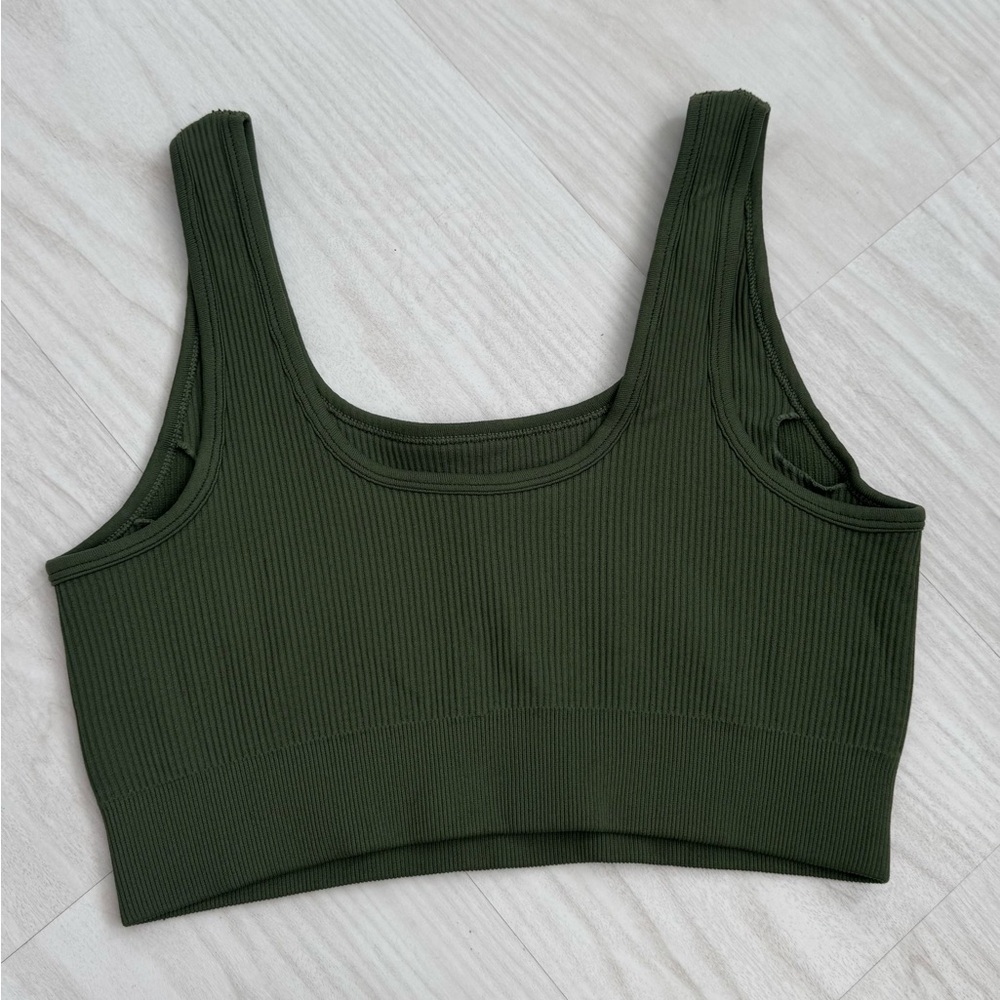 Green Ribbed Sports Bra - Picture 2 of 2